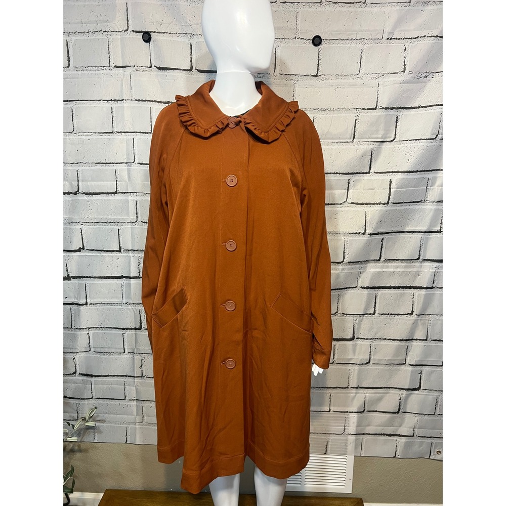 Pretty Fly FAV LC Ruffle Collar Trench Coat Rust Brown Button Front XL